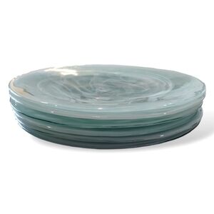 Y2K Alabaster Swirl Art Glass Dinner Plates Set of 6 12" Charger Plates